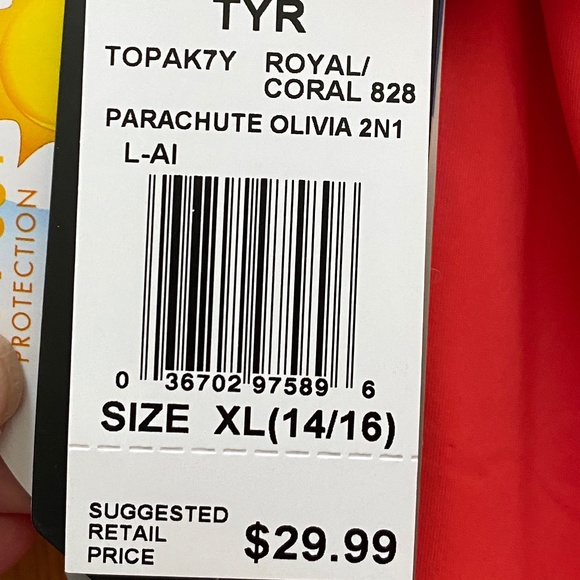 NWT Girls TYR Parachute Olivia in Royal/Coral Sz XL 14/16 - Picture 4 of 4